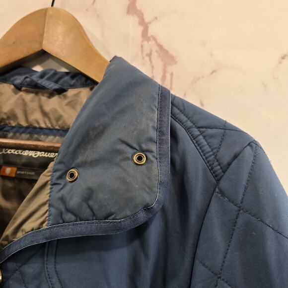 Eddie Bauer Puffer Jacket Womens Small Synthetic Parka Coat Long Blue Snap - Picture 10 of 13